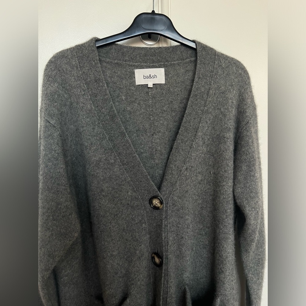BASH Heather Grey Wool Oversized Cardigan - Picture 6 of 15